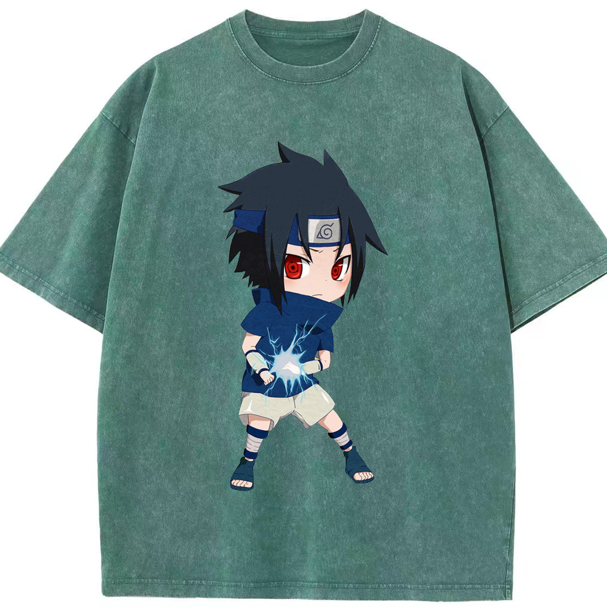 （画像用） NARUTO -ナルト- うちは サスケ Uchiha Sasuke 綿100% ヴィンテージ風 半袖Tシャツ（フロントプリント）